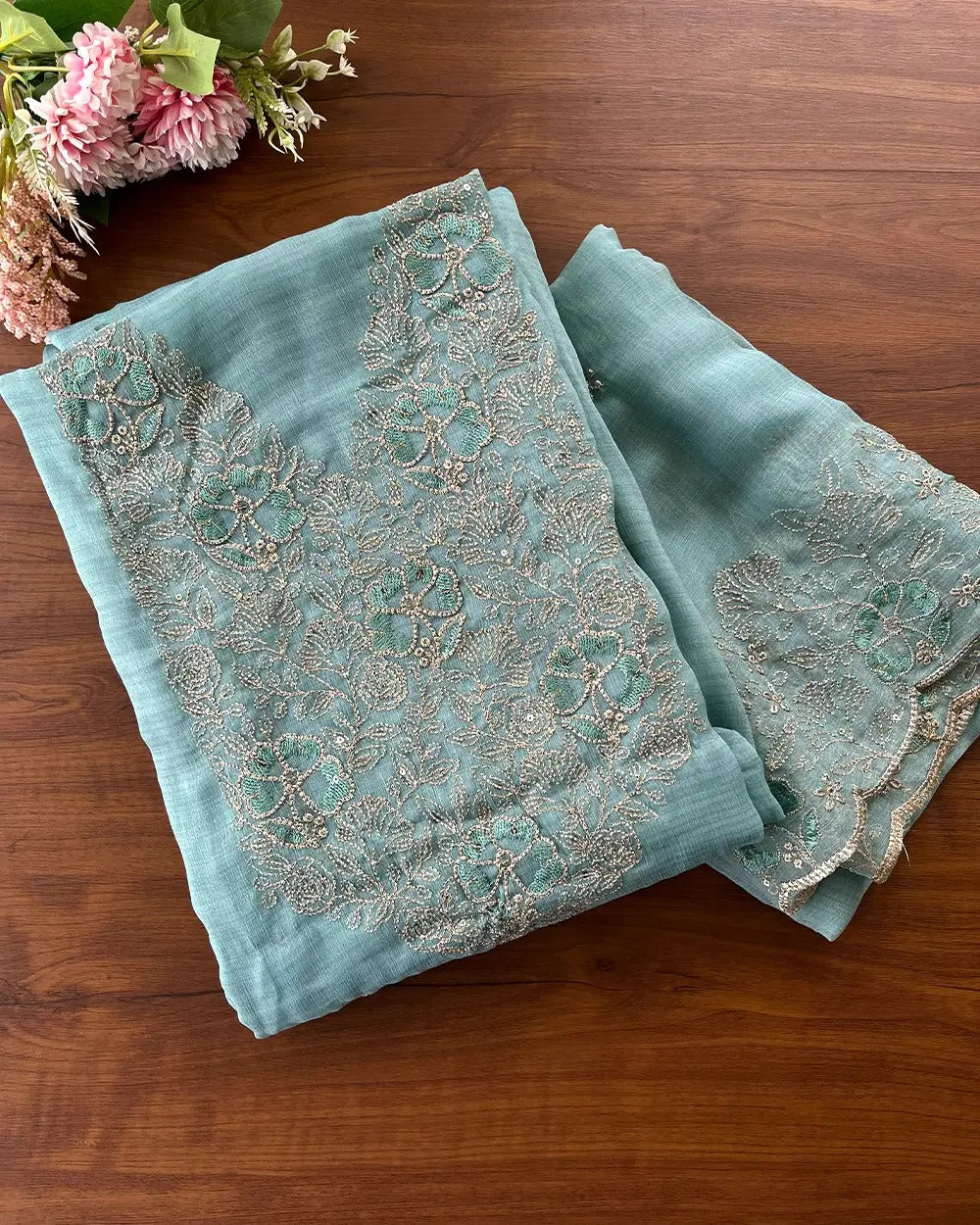 T114 Crushed Crepe Silk Unstitched Suits 