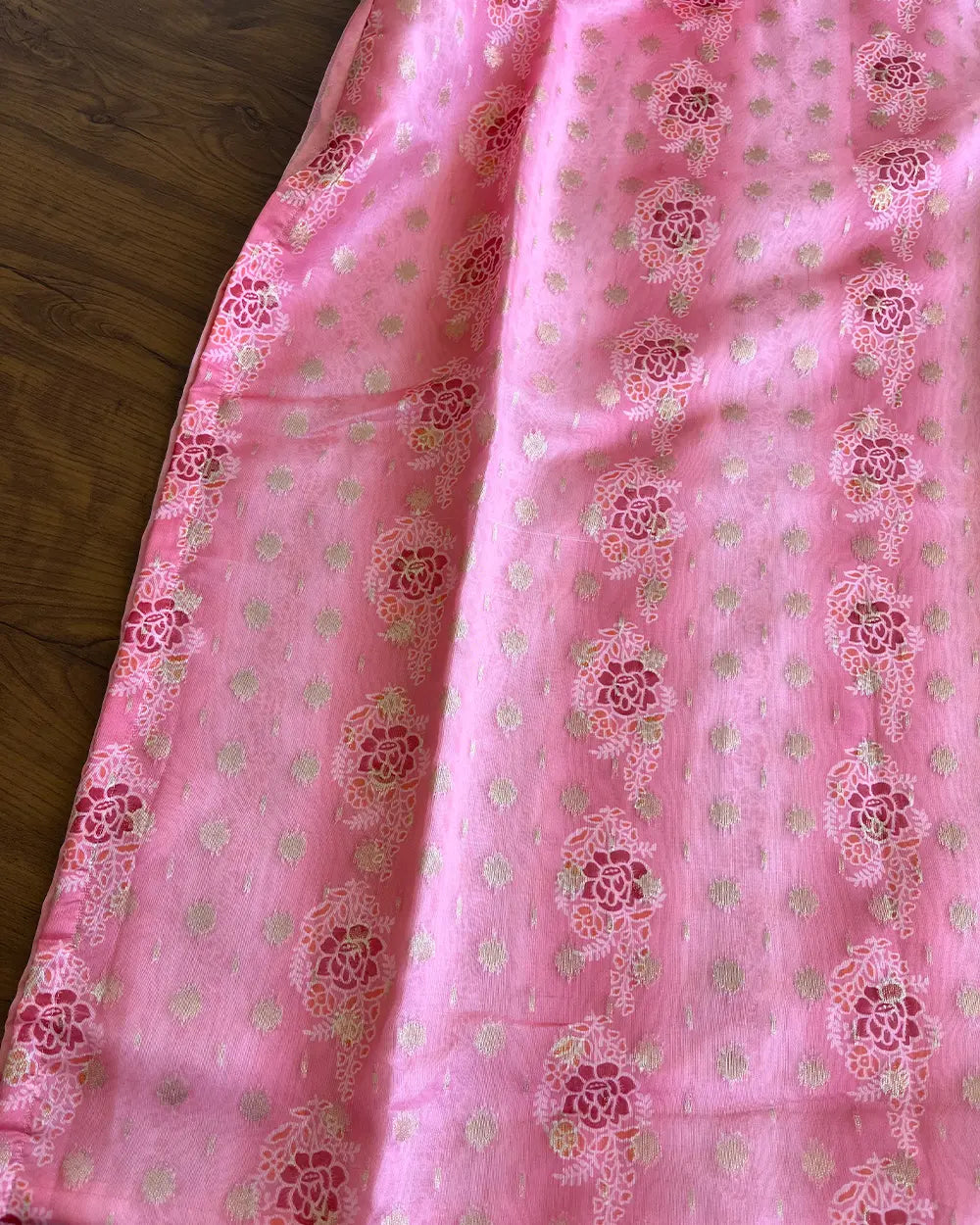 T123 Light Peach Organza Silk Zari Kurta