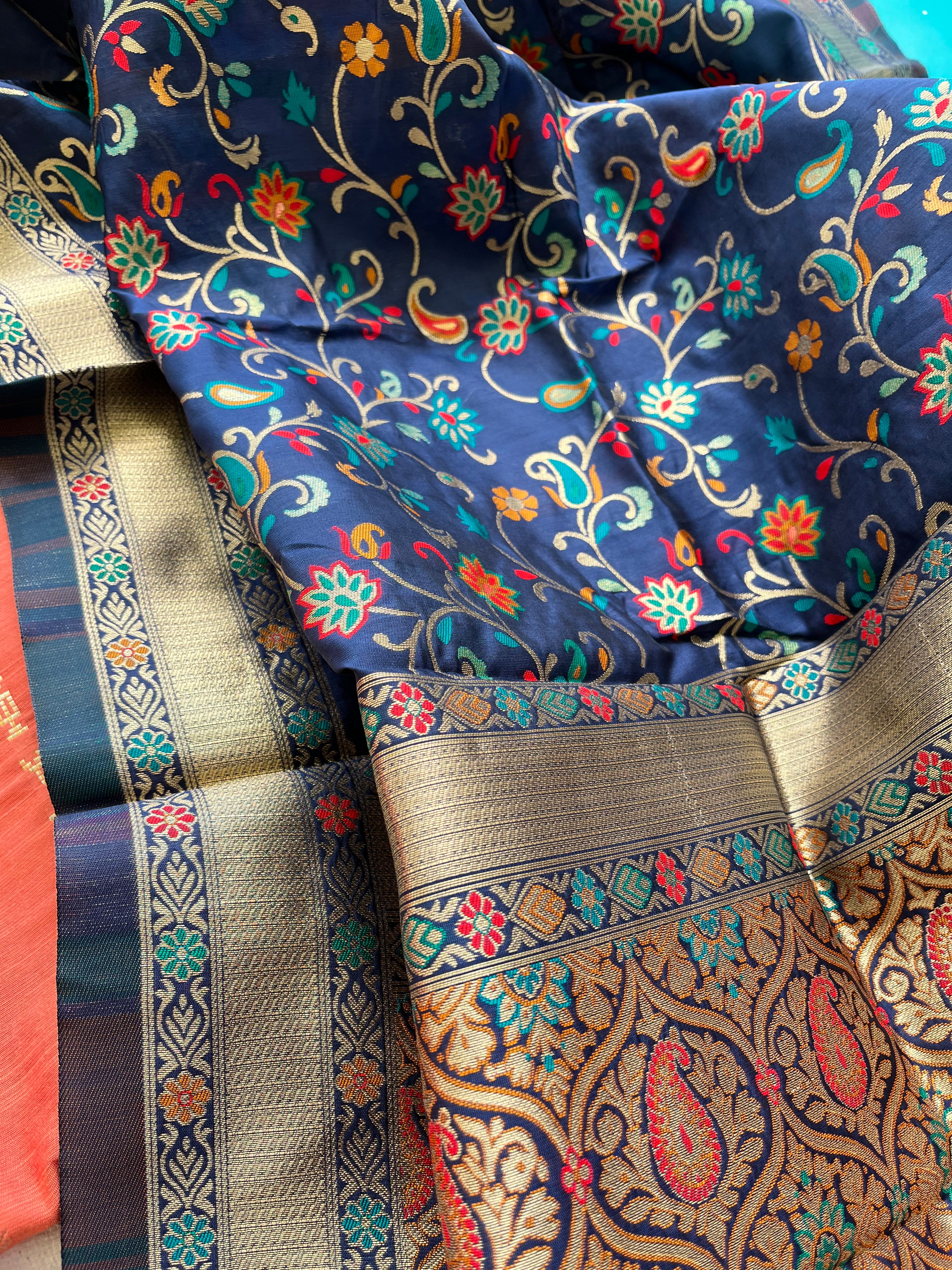 T087 Luxe - Peach Bloom Silk Kurta Set