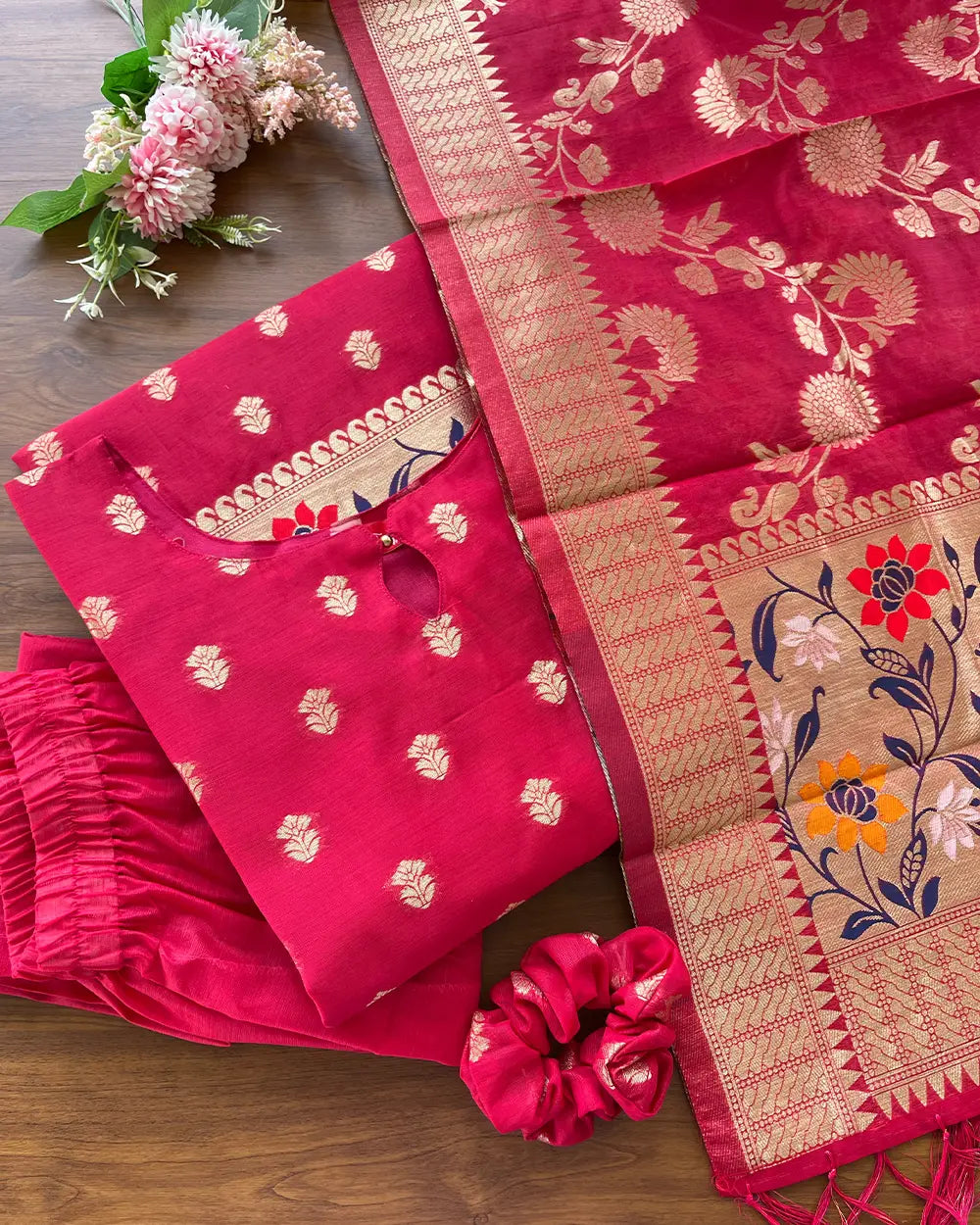 T092 Rani Pink - 2 Banaras Cotton Kurta Set (PRE ORDER 20-25 days)