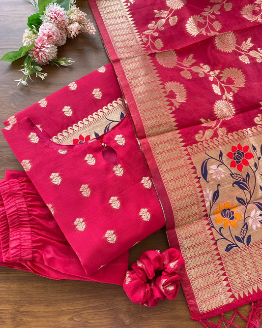 T092 Rani Pink - 2 Banaras Cotton Kurta Set (PRE ORDER 20-25 days)