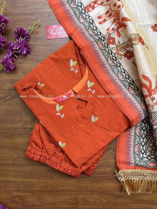 T313 Rust Kalamkari Charm Kurta Set