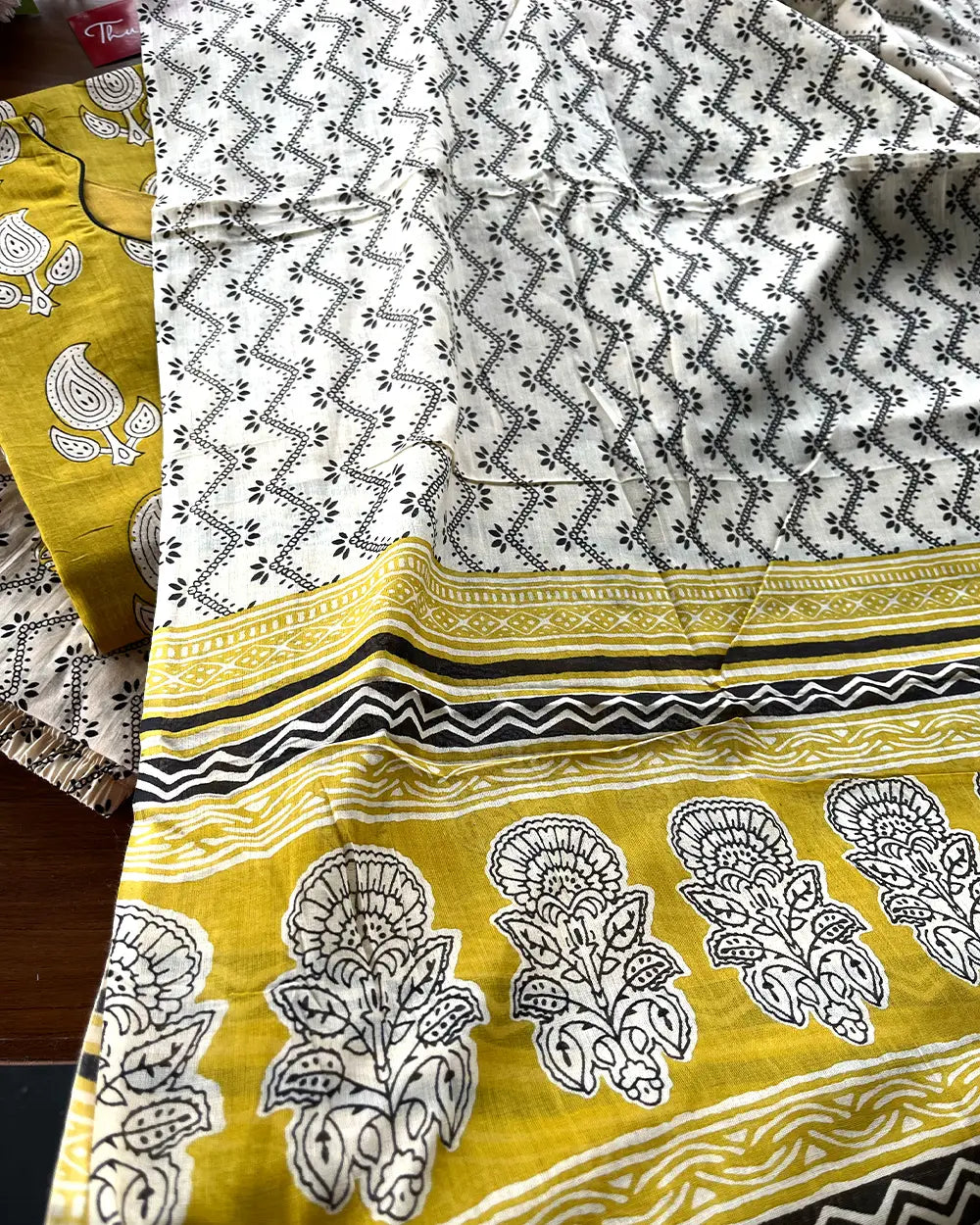 T198 Mustard Handblock printed Cotton Kurta Set