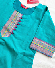 T073 Blue Pink Mangalgiri Cotton Kurta Set