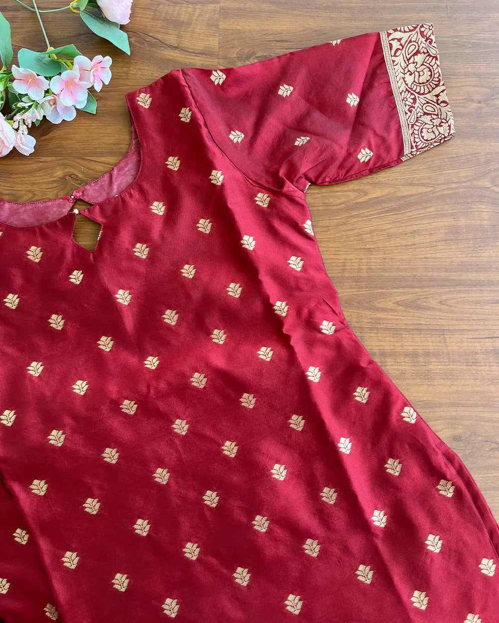 T115 Maroon Banaras Set Silk Kurta set