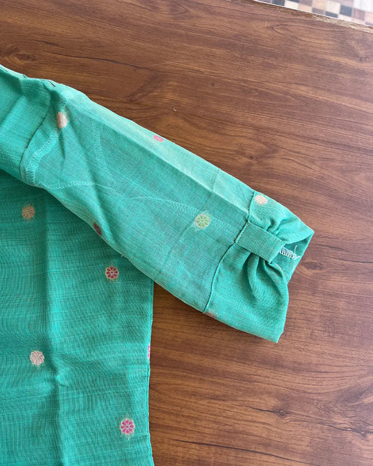 T126 Sea Green Chanderi Silk Kurta Set (Top-Dupatta)(Pre order 25 days)