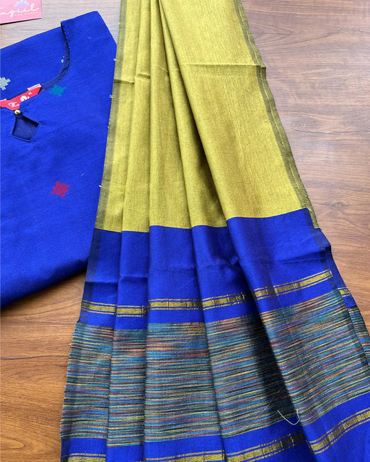 T139 Royal blue Ikkat Silk Kurta Set