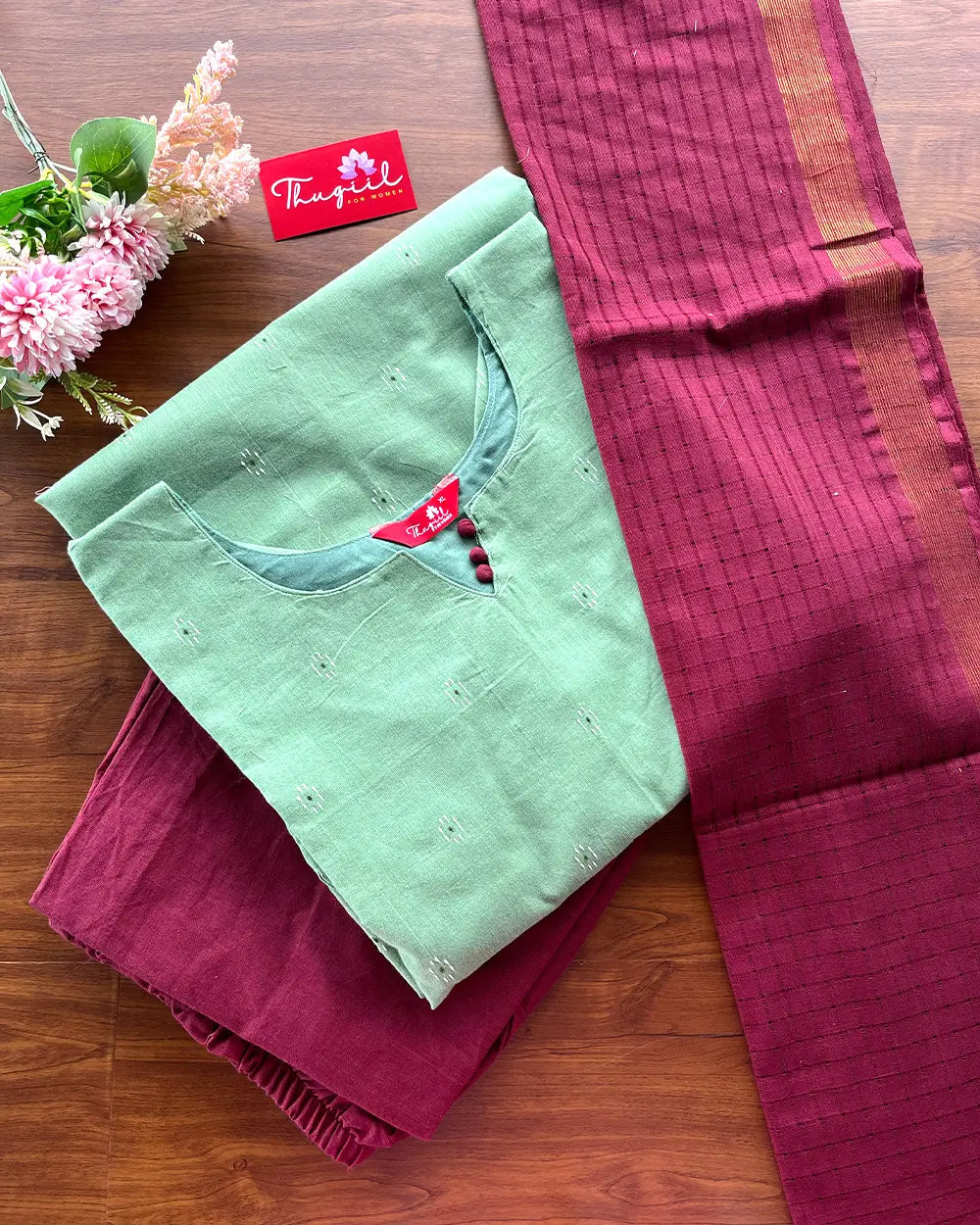 T201 Sage Green Handloom Cotton Kurta Set