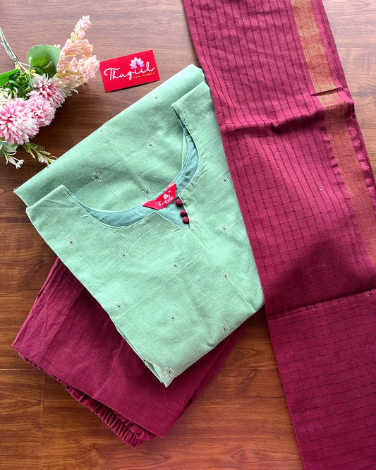 T201 Sage Green Handloom Cotton Kurta Set