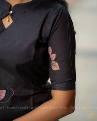T321 Black Blossom Kurta Set (Top-Dupatta)