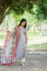 T529 Jivika (Hazelnut) Kurta Set (Top-Dupatta)