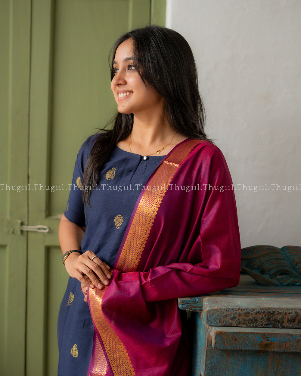 T446 Agalvizhi - Kurta Set (Top - Dupatta)