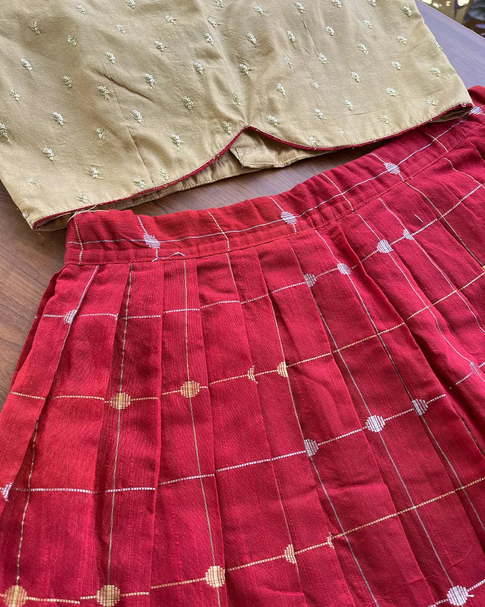 T100 Gold & Maroon Top-skirt