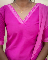 T041 Gulabi handloom cotton kurta set