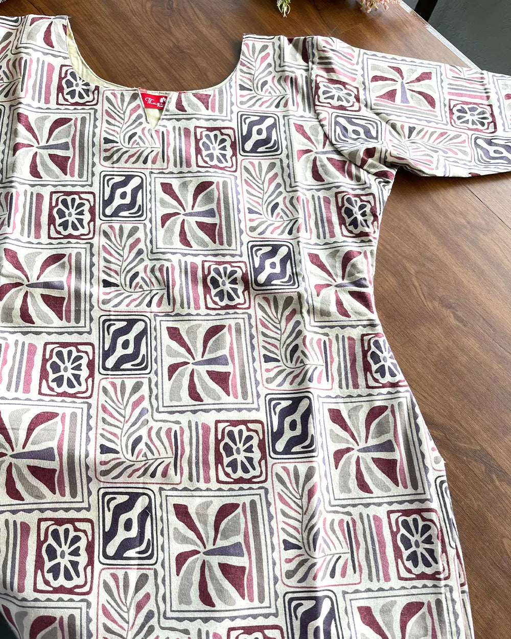 T192 Cream Abstract Pure Cotton Kurta