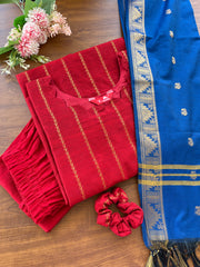 T089 Royal Red Silk Kurta Set - 3 pc