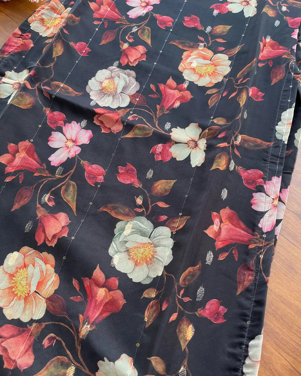 T133 Black Floral Organza Kurta