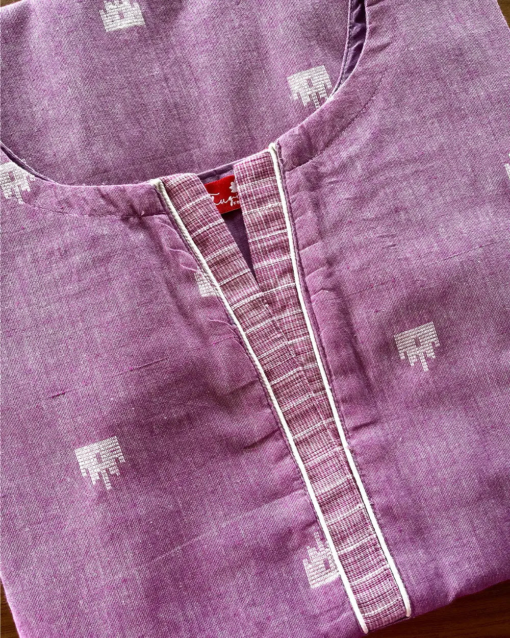 T058 Lavender Pink Handloom Cotton Kurta Set