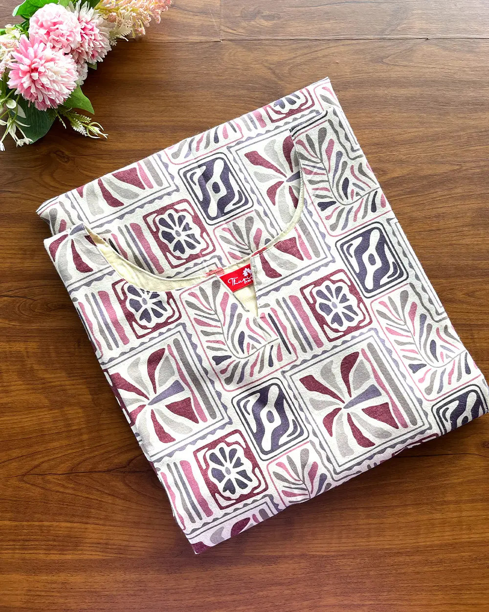 T192 Cream Abstract Pure Cotton Kurta