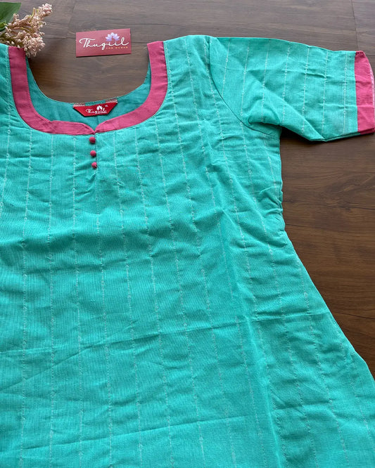 T141 Blue-Pink Cotton Kurta Set