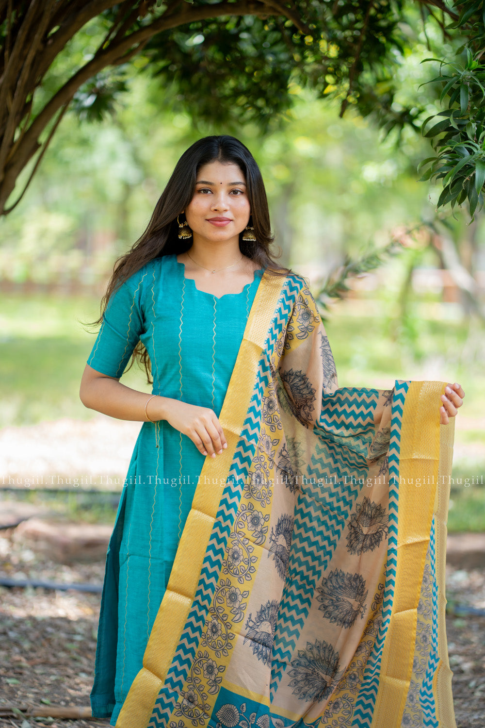 T528 Jivika (Teal) Kurta Set (Top-Dupatta)