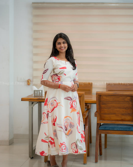 T328 White Floral Dress/Frock