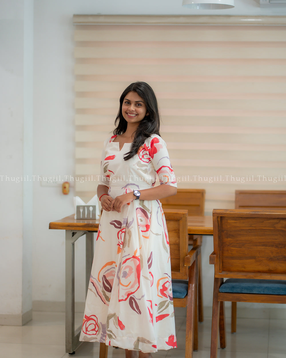 T328 White Floral Dress/Frock