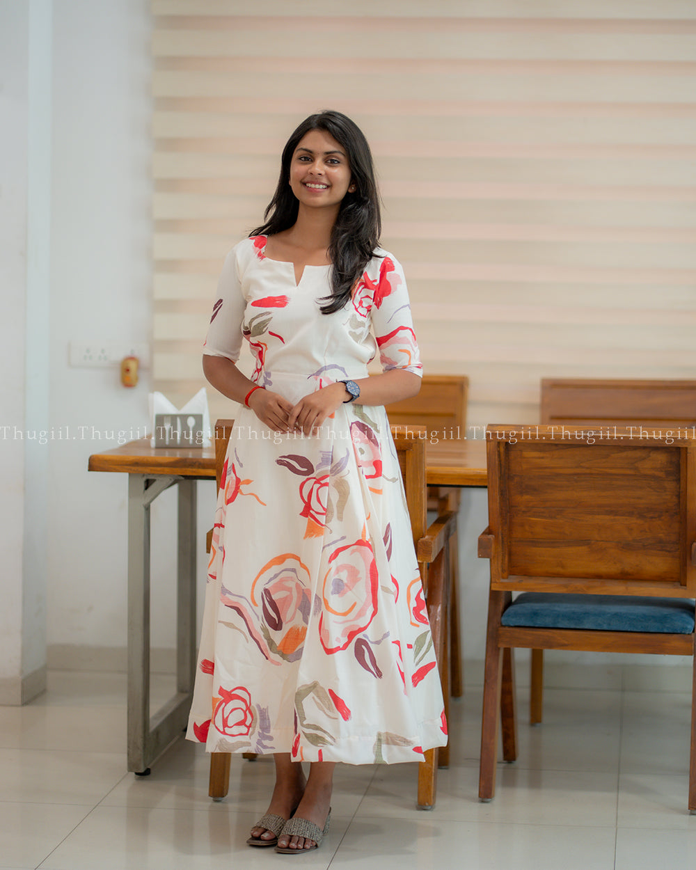T328 White Floral Dress/Frock