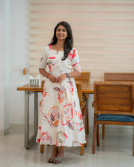 T328 White Floral Dress/Frock