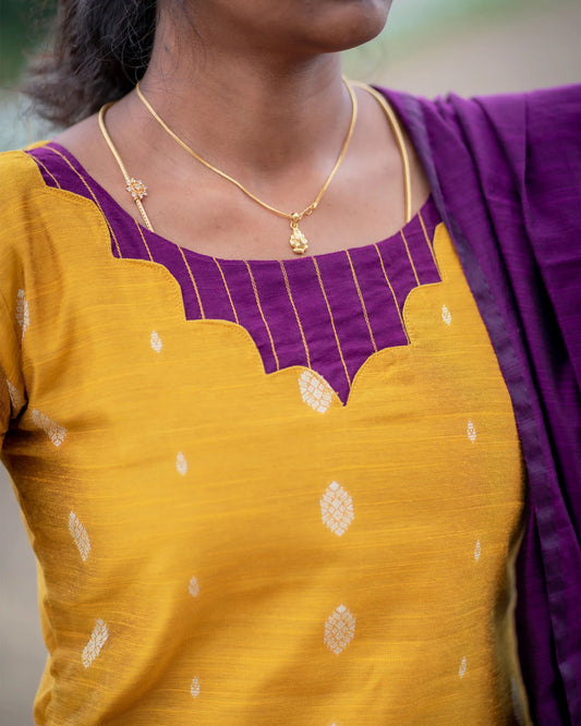 T032 Marigold slub silk kurta set