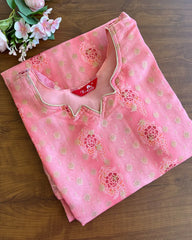 T123 Light Peach Organza Silk Zari Kurta