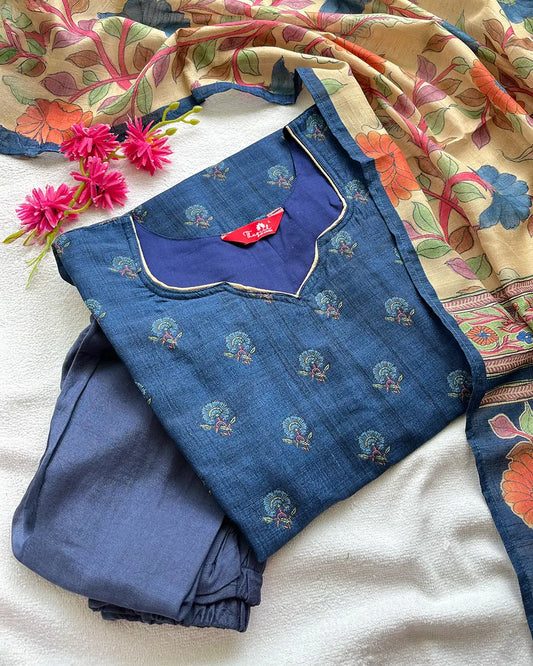 T086 Luxe - Majestic Blue Raw Silk Kurta Set
