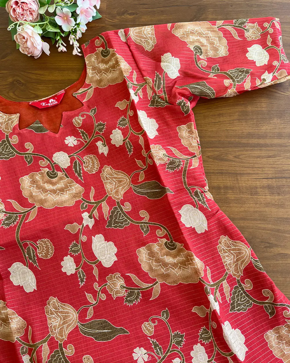 T124 Red Chanderi Kurta