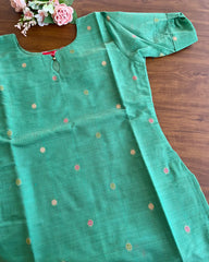 T126 Sea Green Chanderi Silk Kurta Set (Top-Dupatta)(Pre order 25 days)