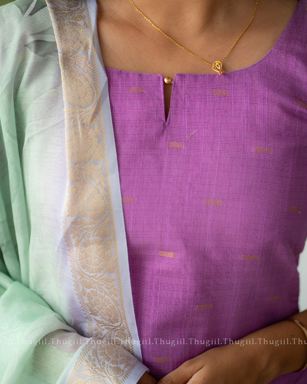 T325 Lavender Meadow Kurta Set (Top-Dupatta)
