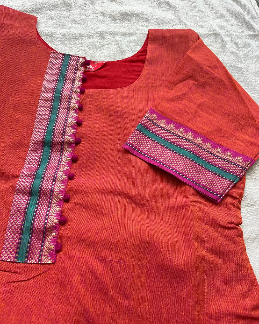 T056 Orange Pink South Cotton Kurta Set