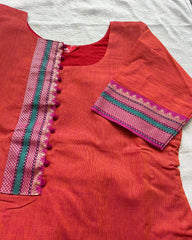 T056 Orange Pink South Cotton Kurta Set