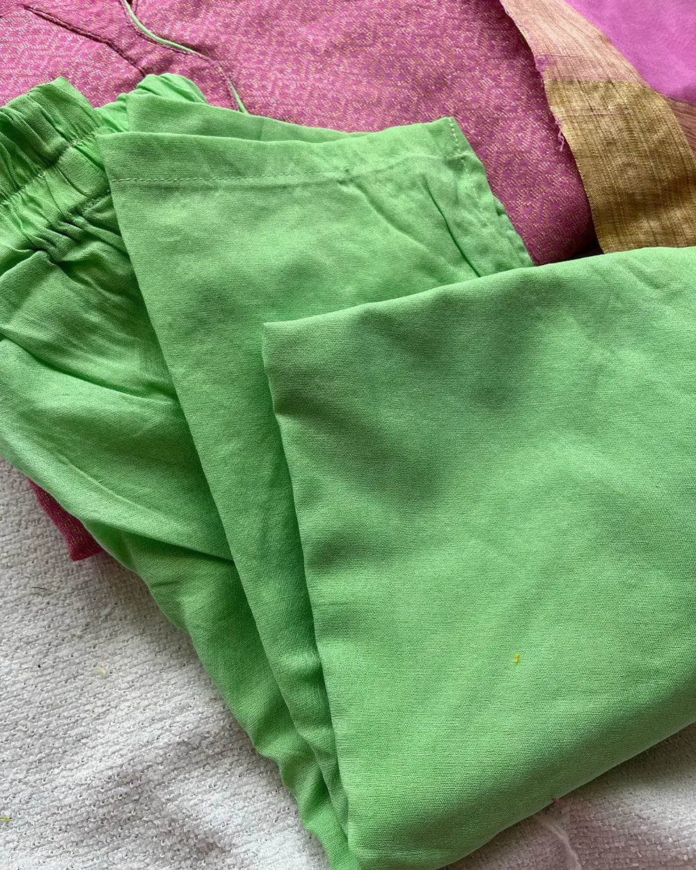 T038 Pink Pista Charm Katan Silk Kurta Set