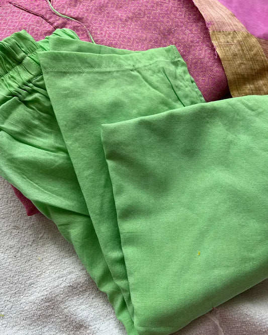 T038 Pink Pista Charm Katan Silk Kurta Set