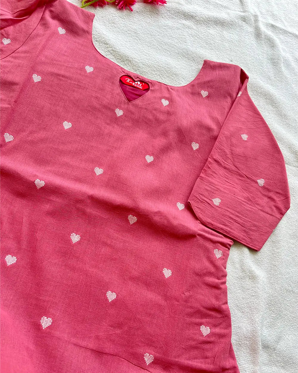 T057 Pink Heart Cotton Handloom Co Cord