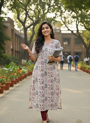 T192 Cream Abstract Pure Cotton Kurta