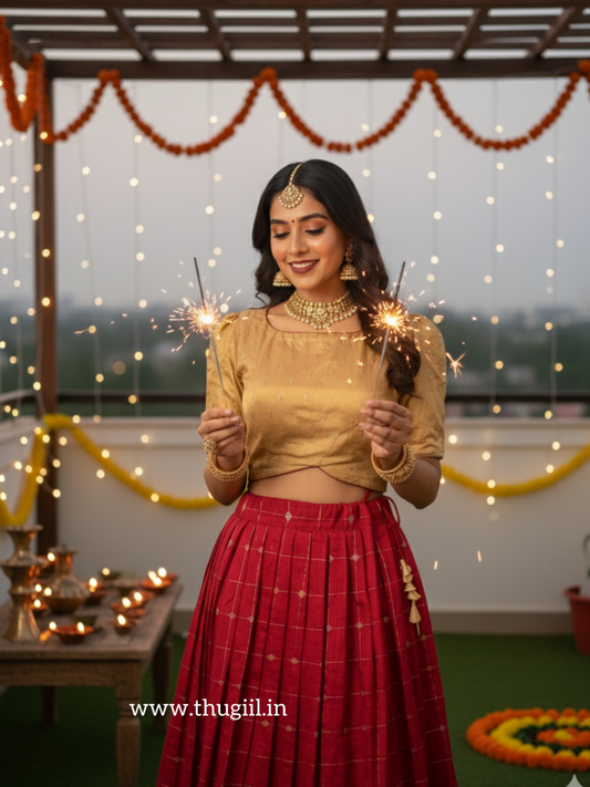 T100 Gold & Maroon Top-skirt