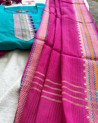 T073 Blue Pink Mangalgiri Cotton Kurta Set