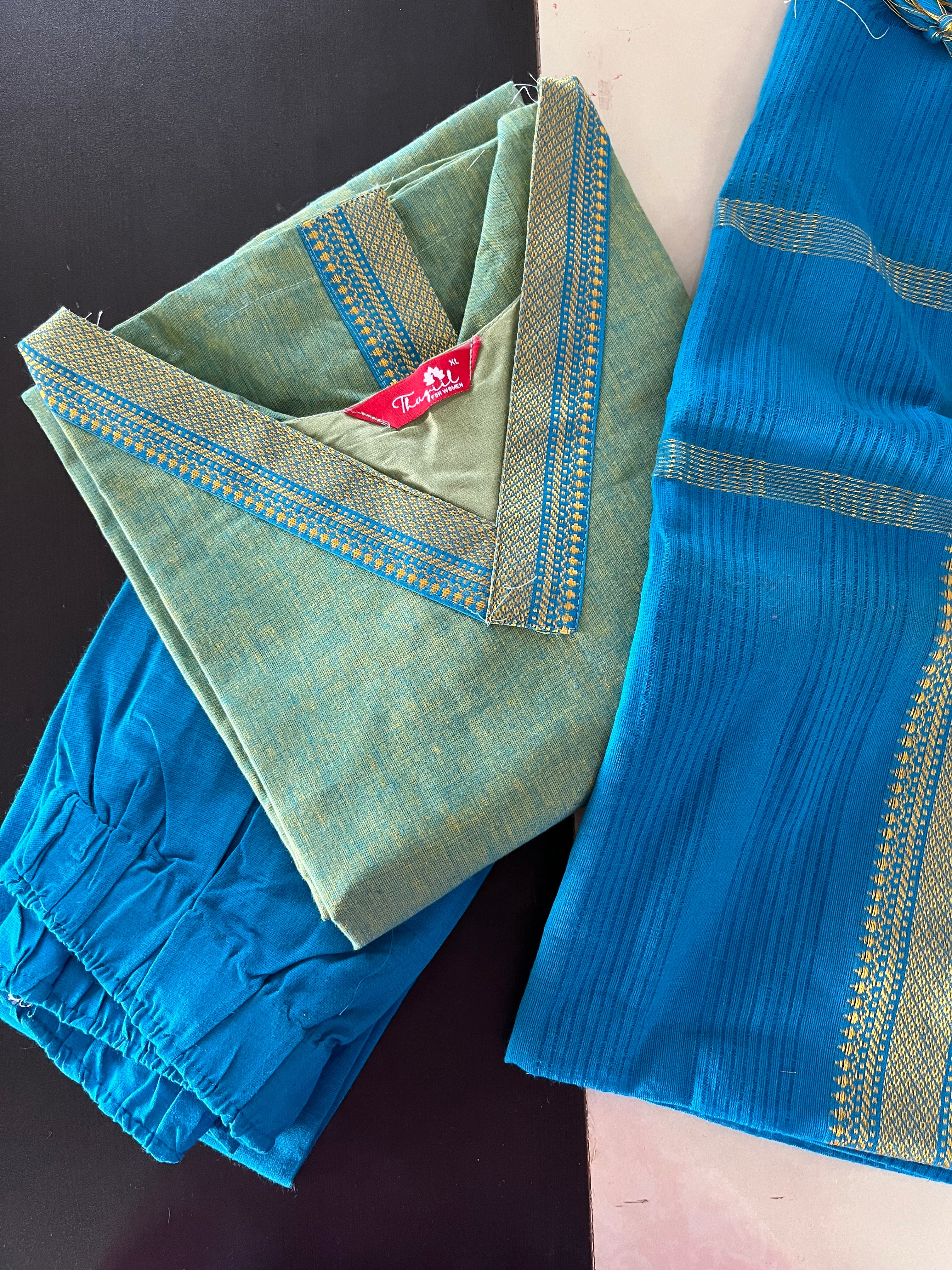 AS044 Cotton Kurta Set ( Top Pant Dupatta)
