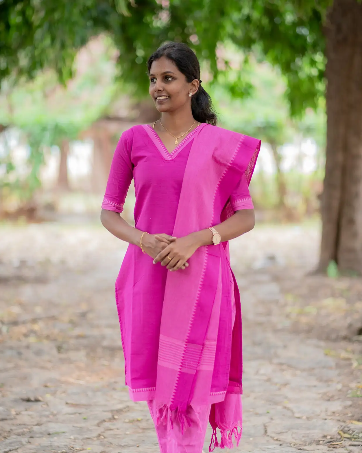 T041 Gulabi handloom cotton kurta set