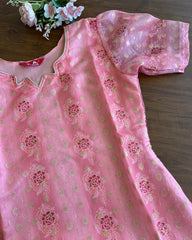 T123 Light Peach Organza Silk Zari Kurta