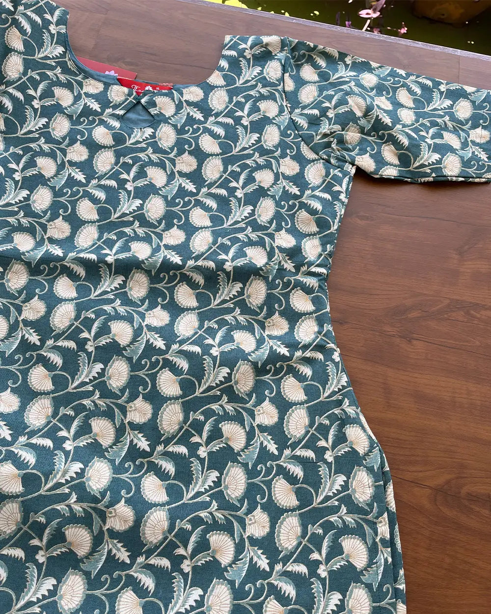 T159 Teal Floral Cotton Kurta