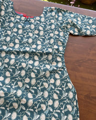 T159 Teal Floral Cotton Kurta