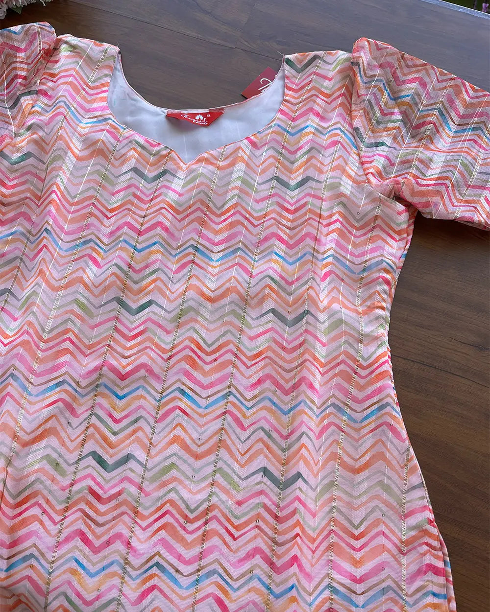 T157 Zig zag Organza kurta