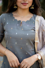 T531 Shalini (Grey) - Kurta Set (Top-Dupatta)